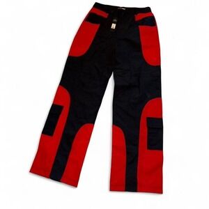 UNISEX ADULT RED/BLACK CARGO PANTS PUNK ANIME PARACHUTE NWT XL 32" WAIST